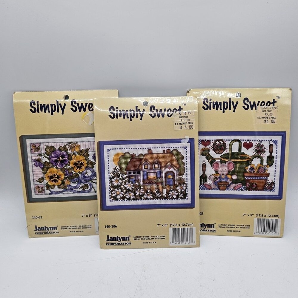 Simply Sweet Lot Of 3 Cross Stitch Kits Vintage Country Farmhouse Floral New